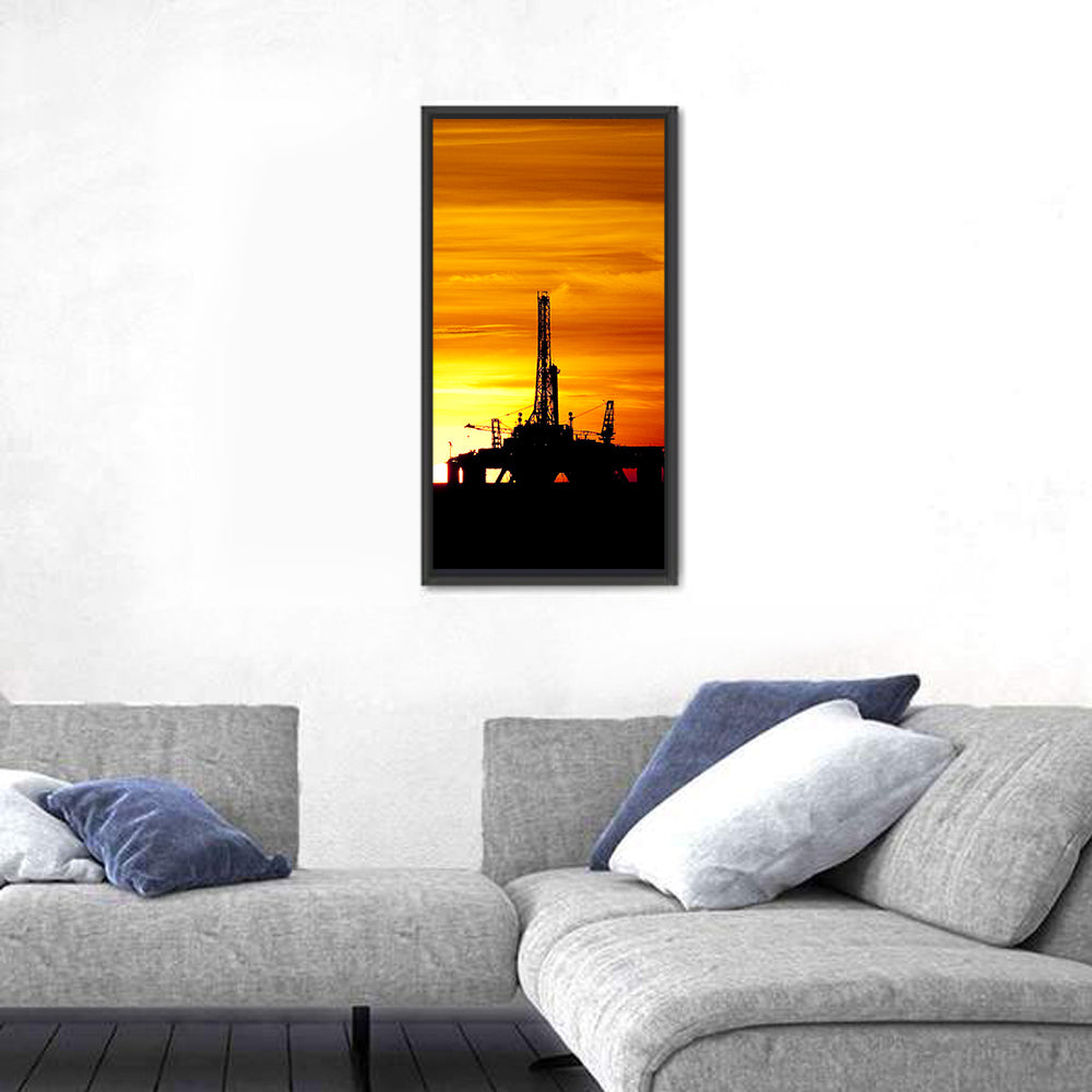 Offshore Oil Rig at Sunset Wall Art in a room, portrait