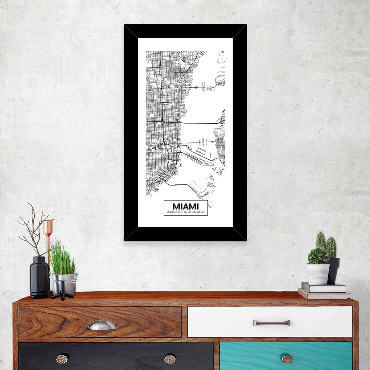 Miami City Map Wall Art in a room, portrait