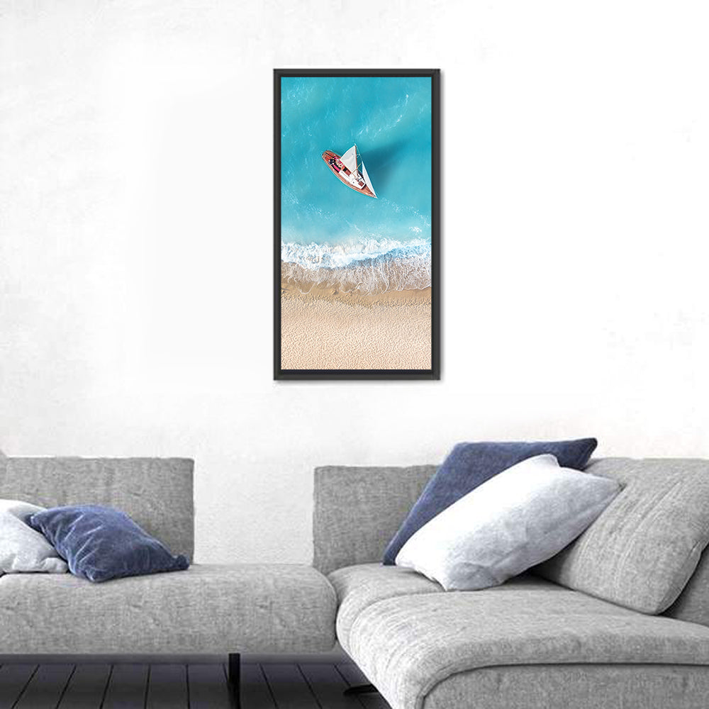 Centered Sailboat Over Turquoise Sea Wall Art