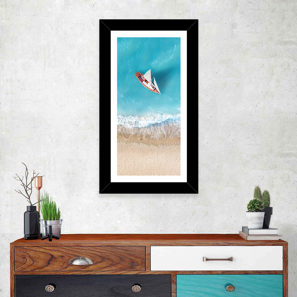 Centered Sailboat Over Turquoise Sea Wall Art