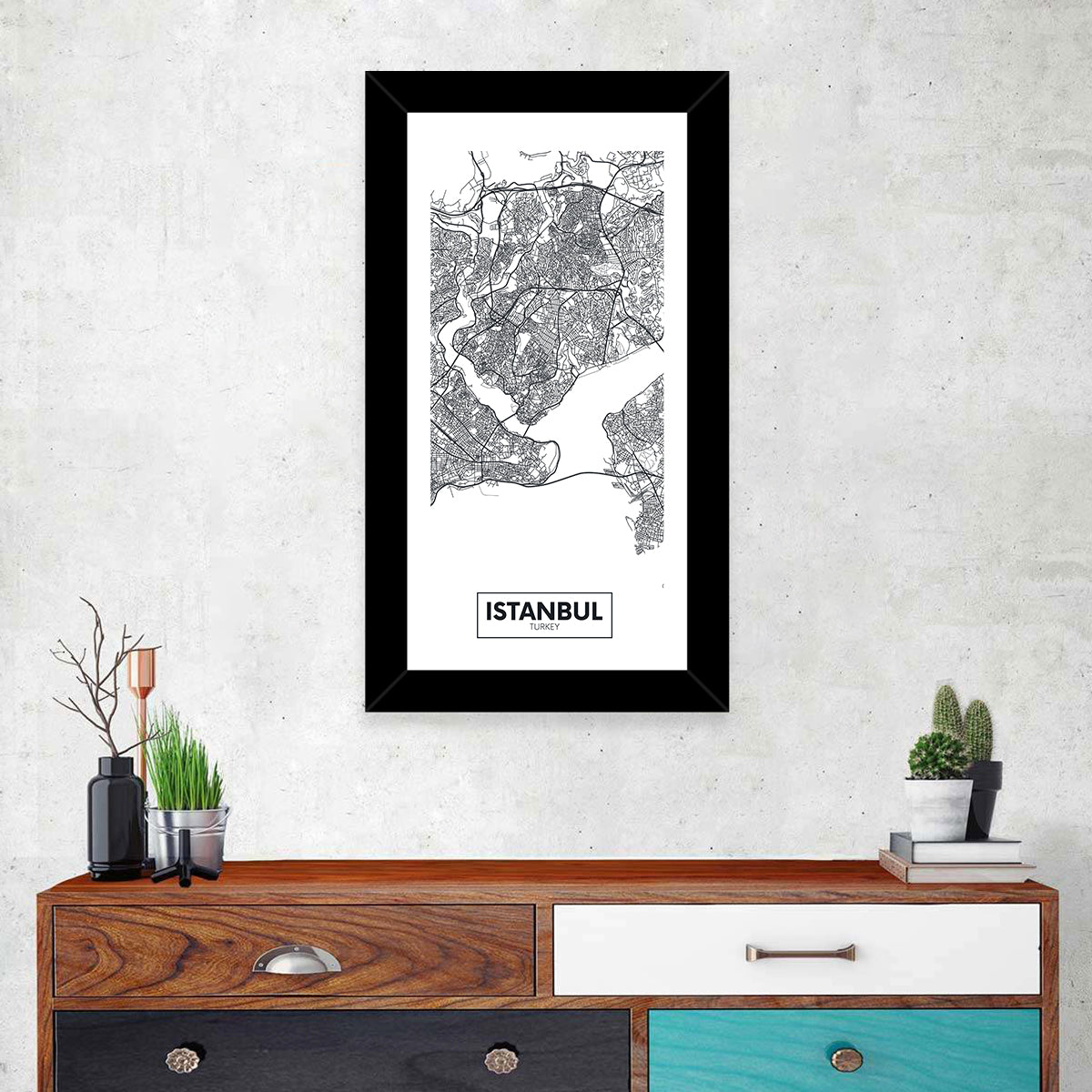 Istanbul City Map Wall Art in a room, portrait