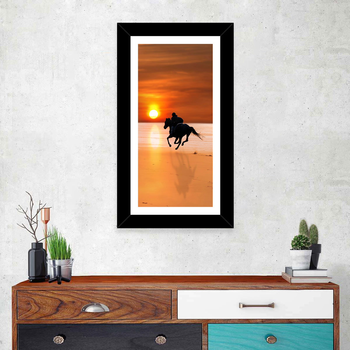Horse and Rider at Sunset Wall Art
