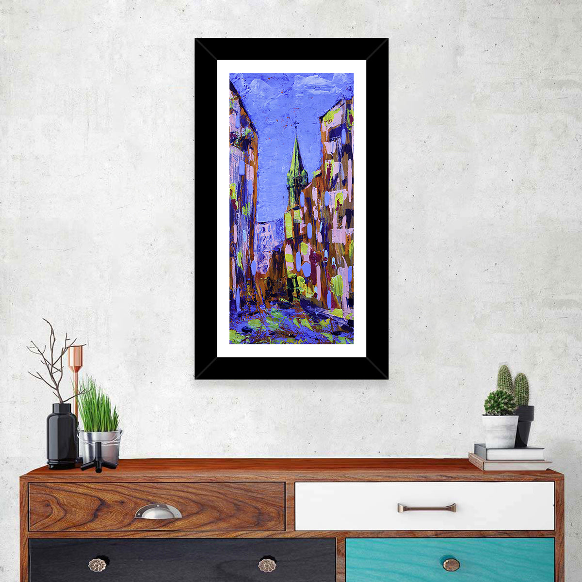 Old City Street with Steeple Wall Art