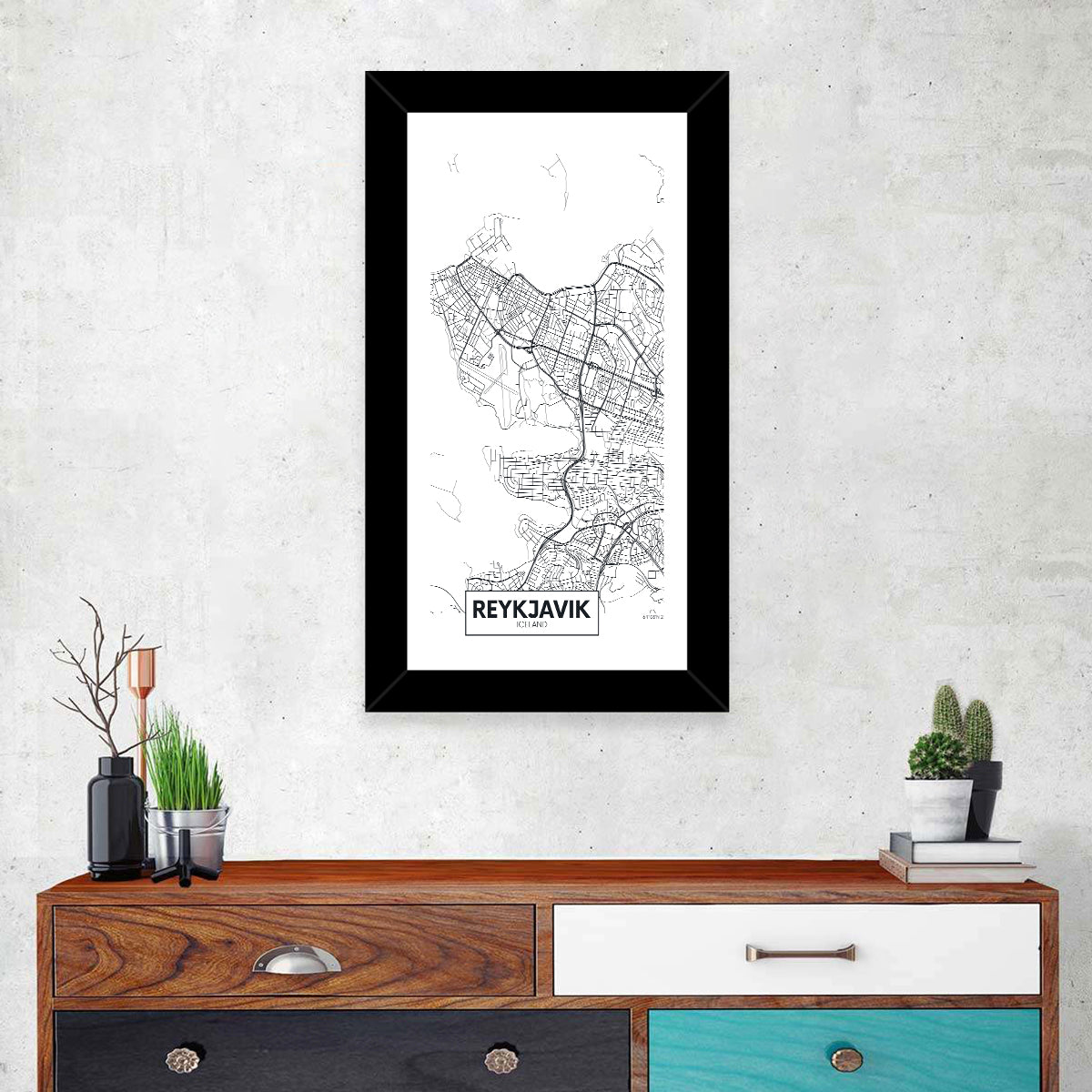 Reykjavik Aerial Map with Runway Wall Art