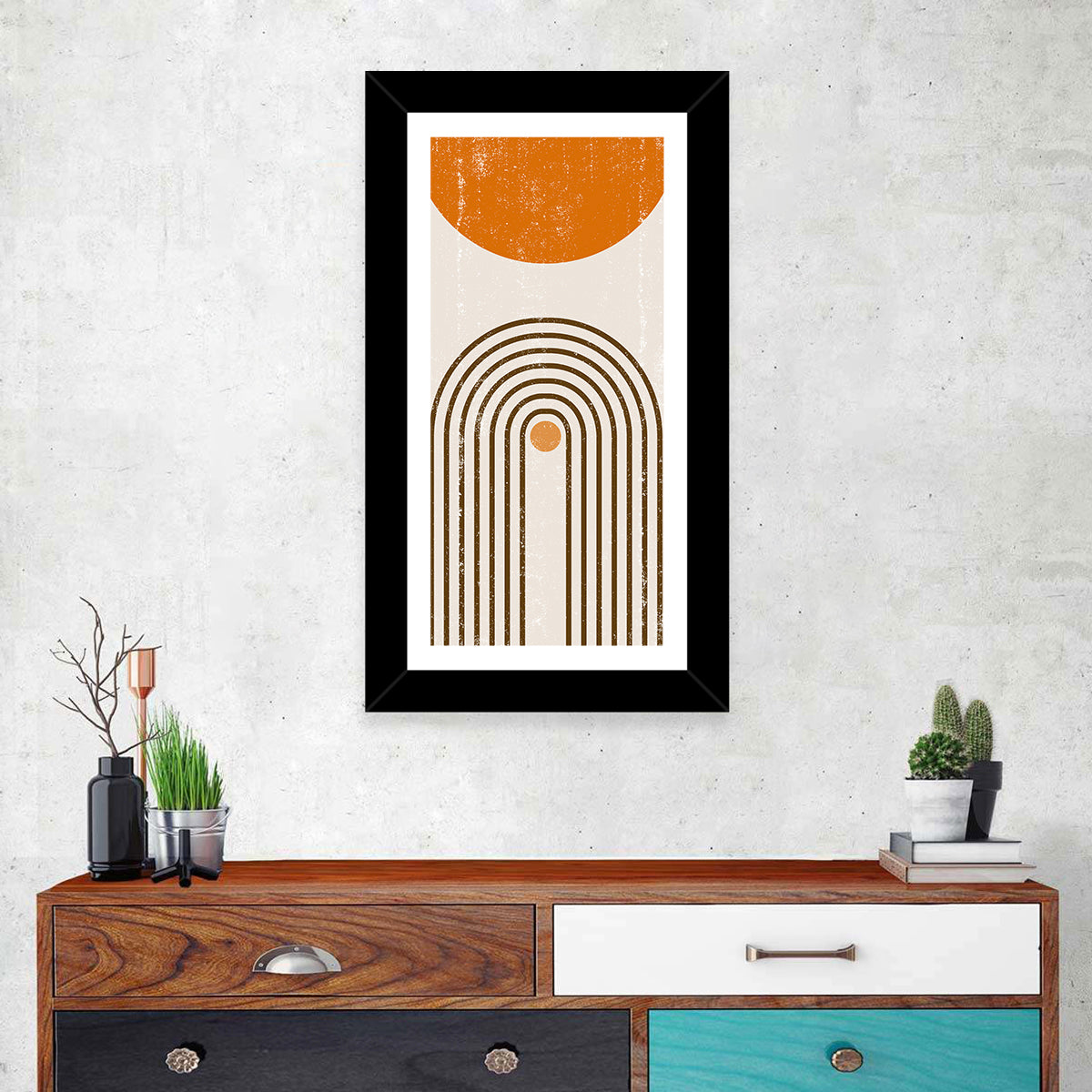 Burning Sun Concentric Arches Wall Art in a room, portrait
