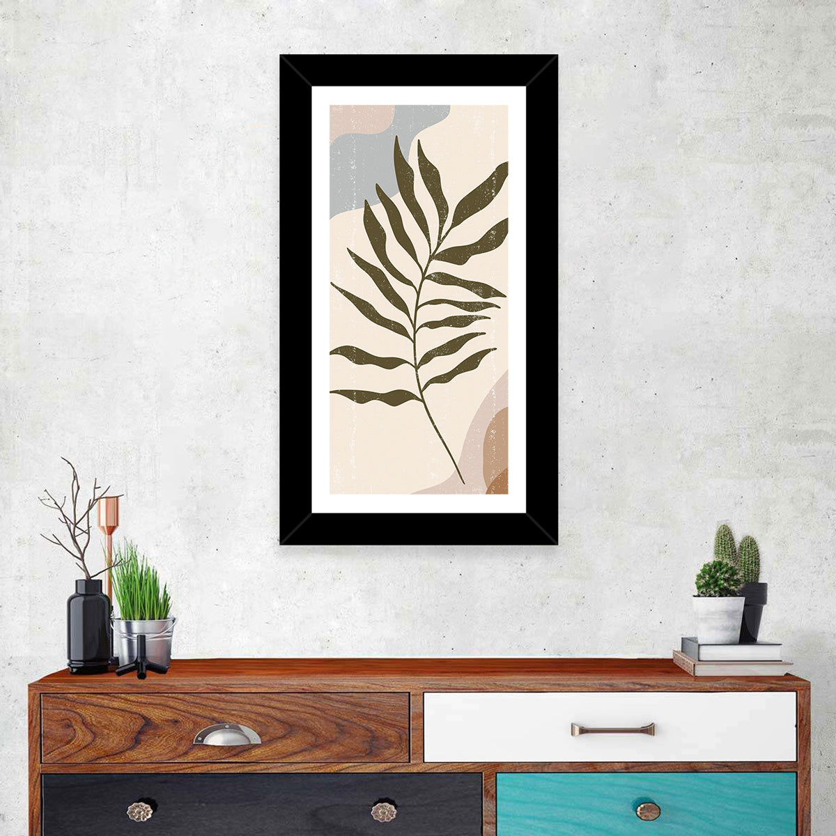 Minimalist Fern Leaf Study Wall Art in a room, portrait