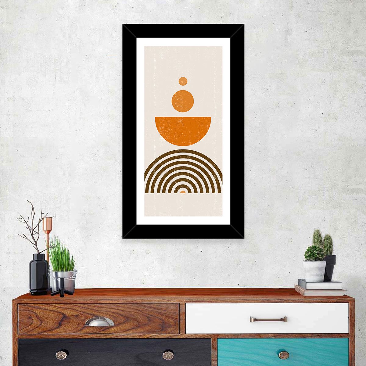 Stacked Orange Sun Wall Art in a room, portrait