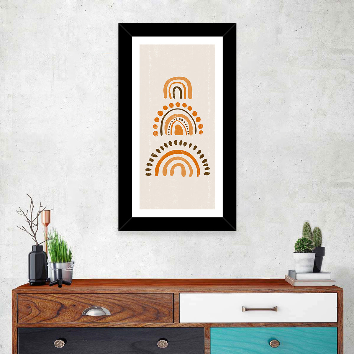 Vintage Boho Rainbow Arches Wall Art in a room, portrait
