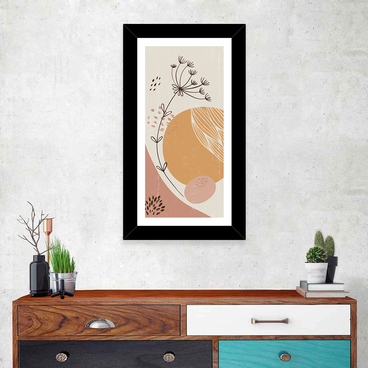 Terracotta Wildflower Abstract Wall Art in a room, portrait