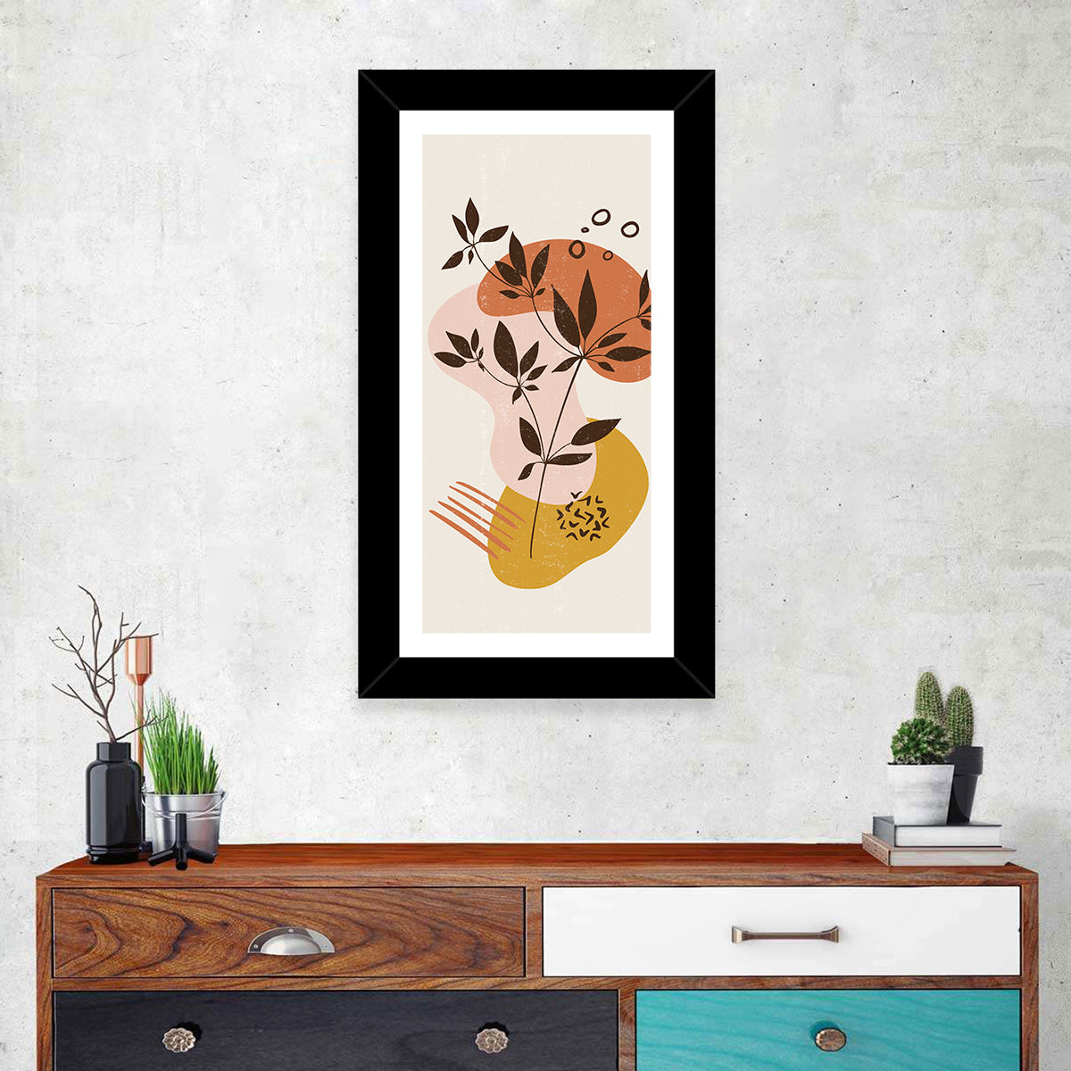 Mid-century Botanical Minimalist Wall Art in a room, portrait