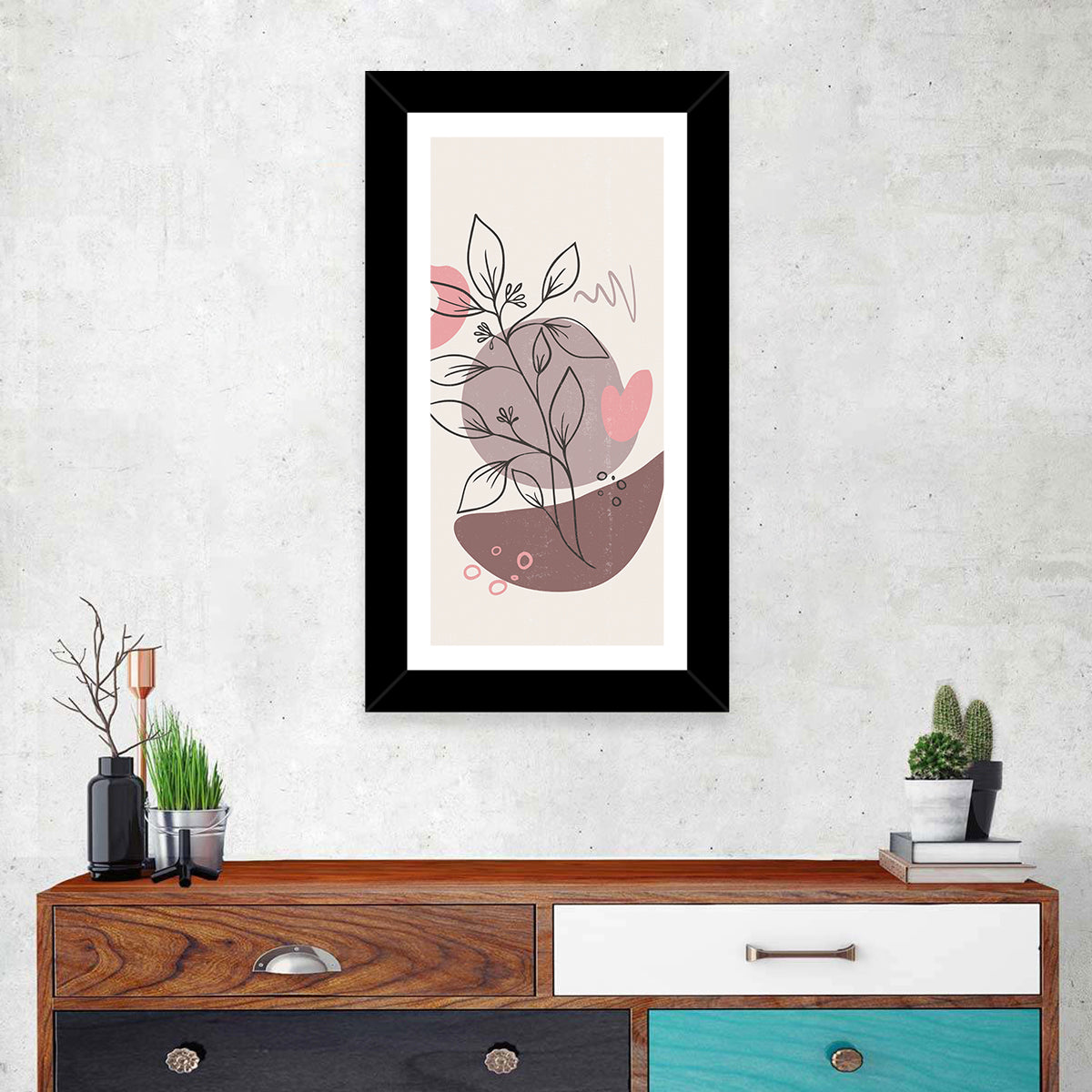 Mauve Botanical Line Wall Art in a room, portrait