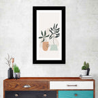 Potted Plants with Hand-drawn Grid Wall Art