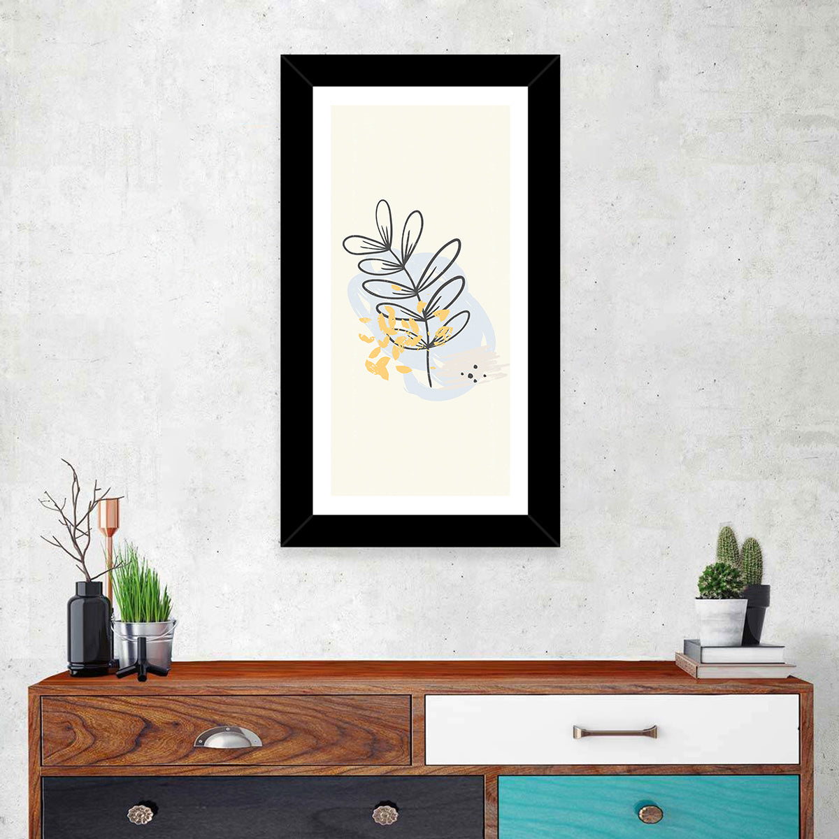 Falling Leaves Illustration Wall Art in a room, portrait