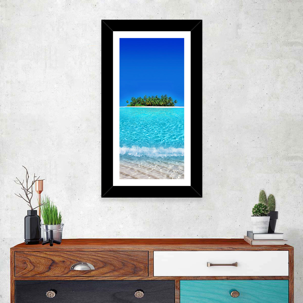 Turquoise Atoll Sandbar with Palm Trees Wall Art
