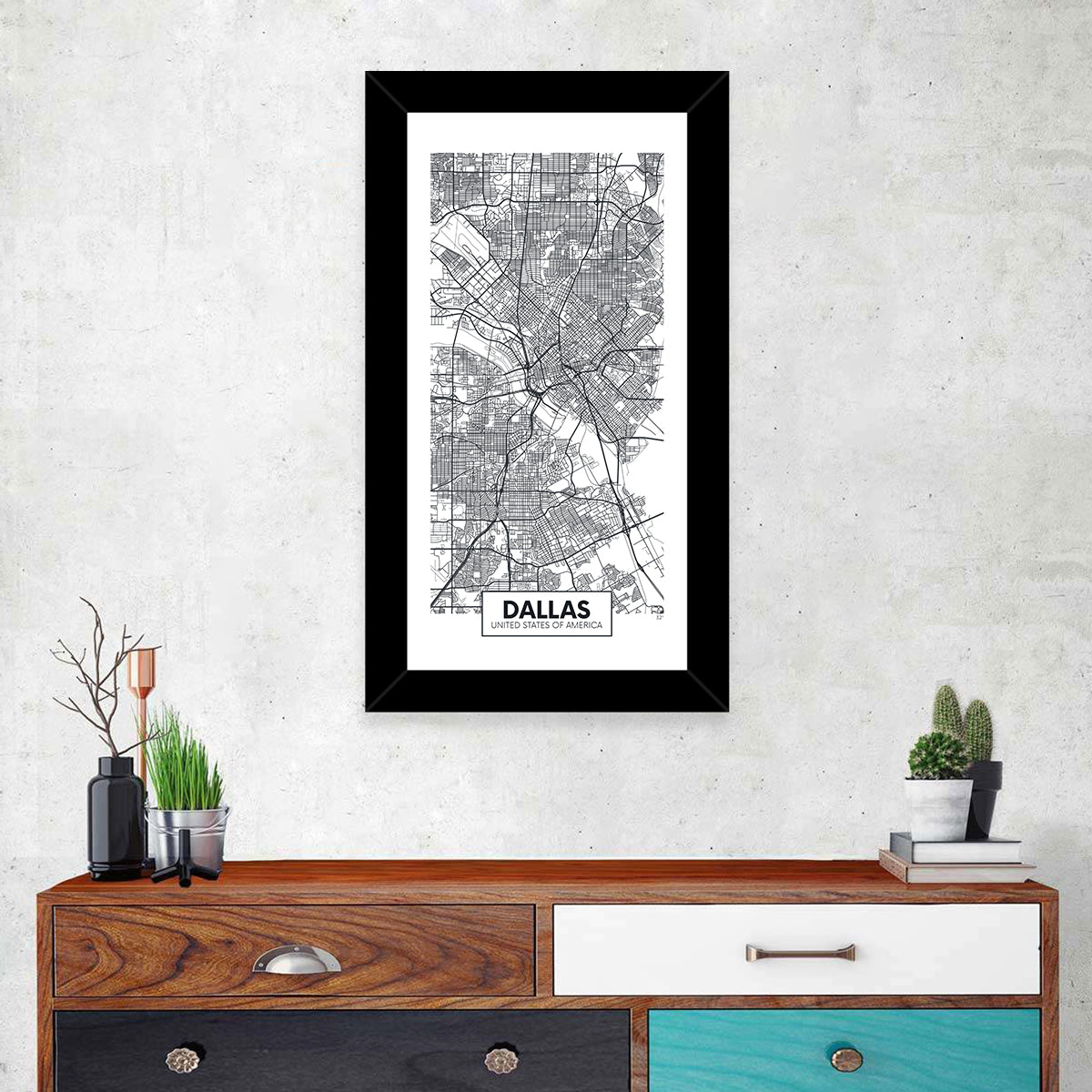 Dallas City Map with Coordinates Wall Art