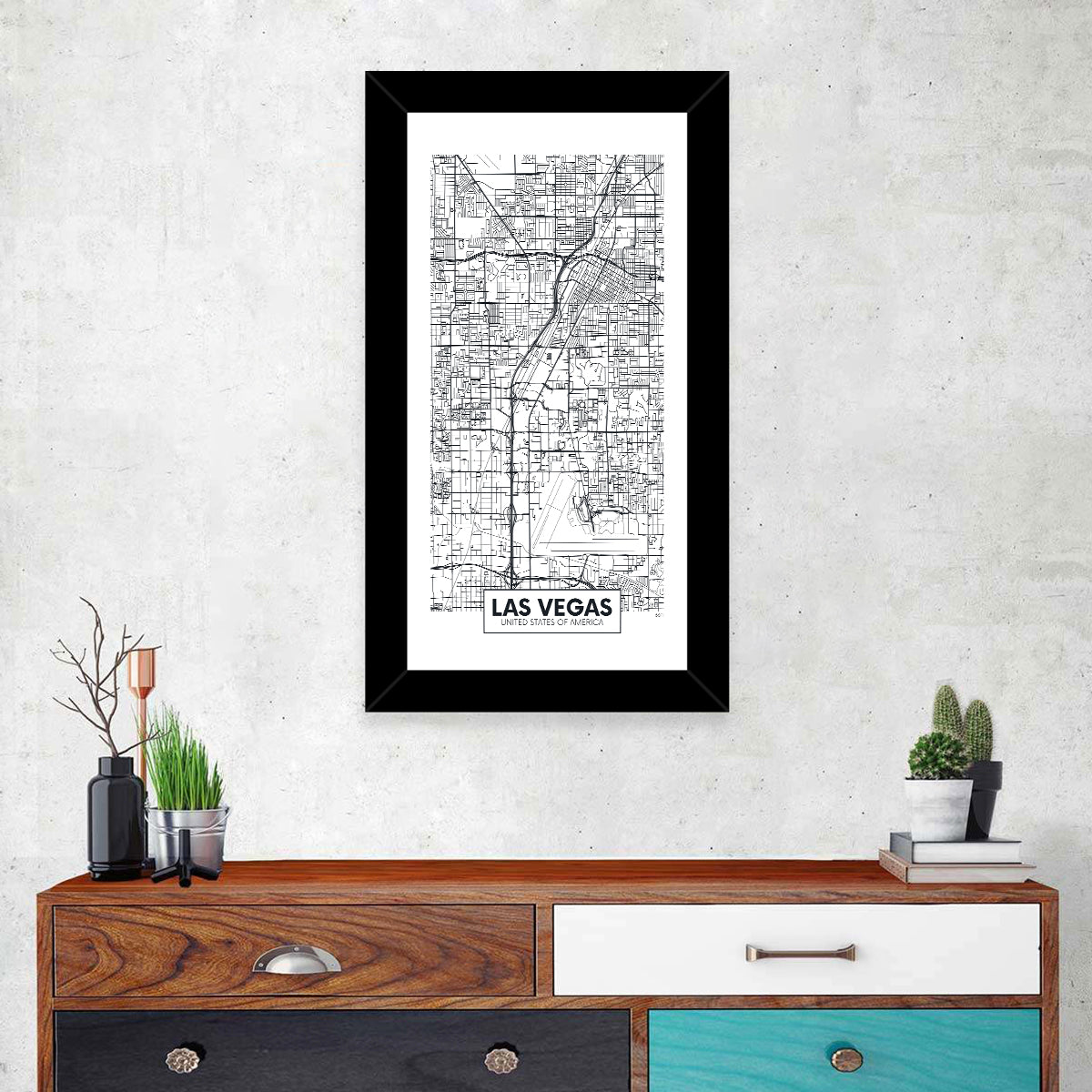 Las Vegas Street Grid Map Wall Art in a room, portrait