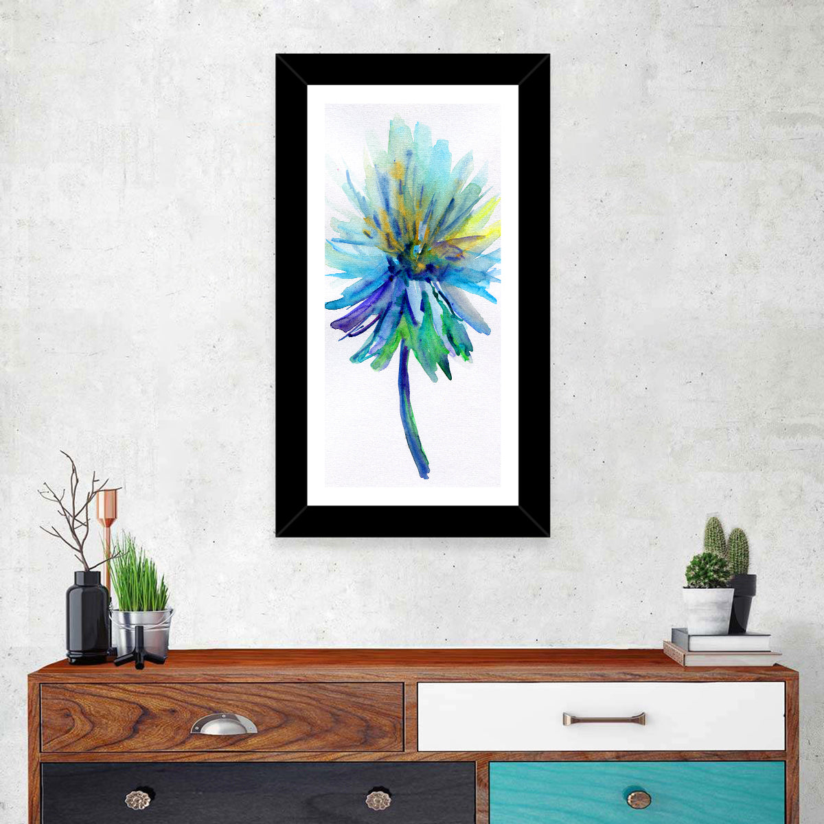 Ethereal Blue Watercolor Flower Wall Art