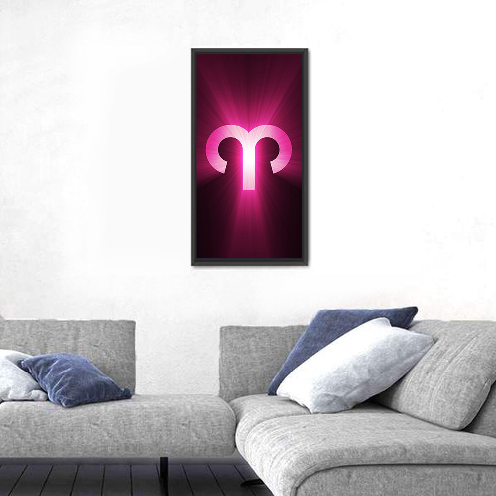 Radiant Aries Zodiac Emblem Wall Art in a room, portrait