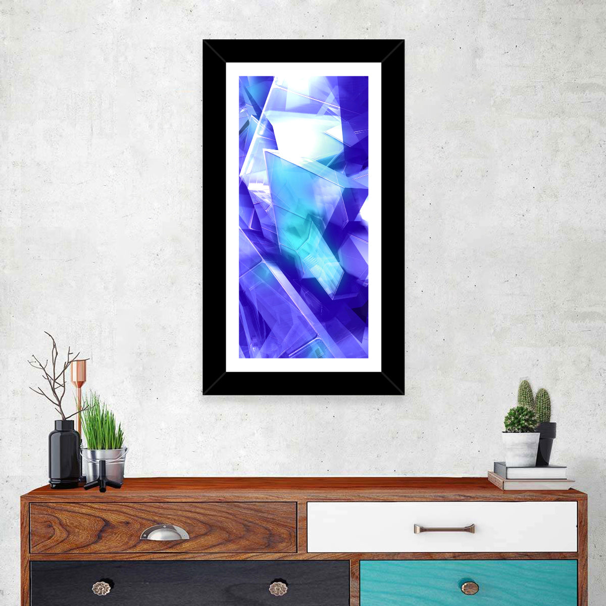 Icy Geometric Shards Wall Art in a room, portrait