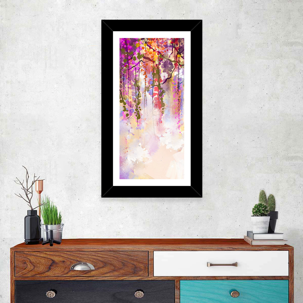 Wisteria Floral Abstraction Wall Art in a room, portrait