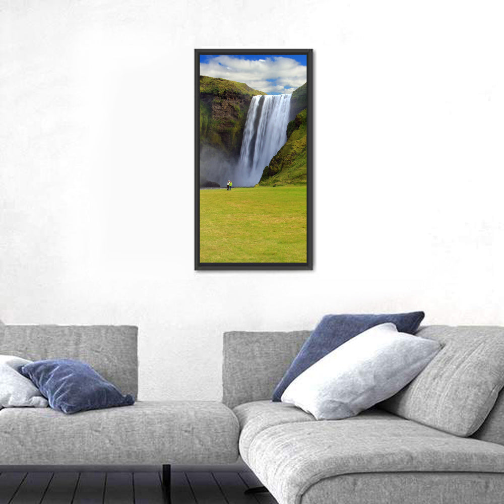 Skógafoss Waterfall Wall Art in a room, portrait