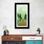 Mountain Road Bus Stop Illustration Wall Art
