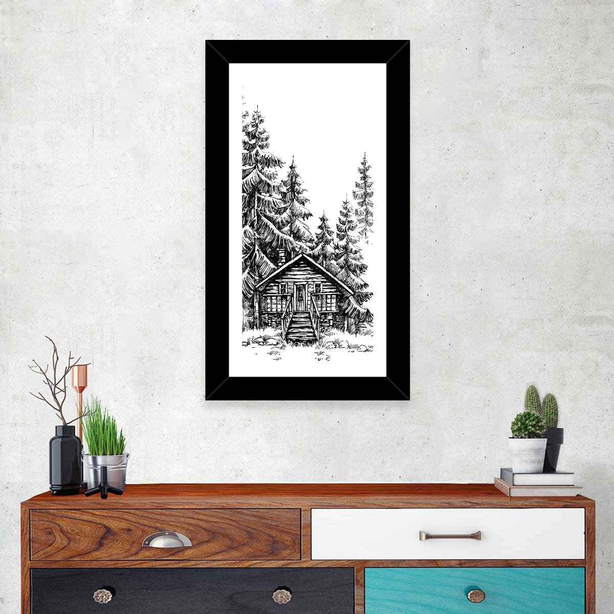 Log Cabin Sketch Wall Art