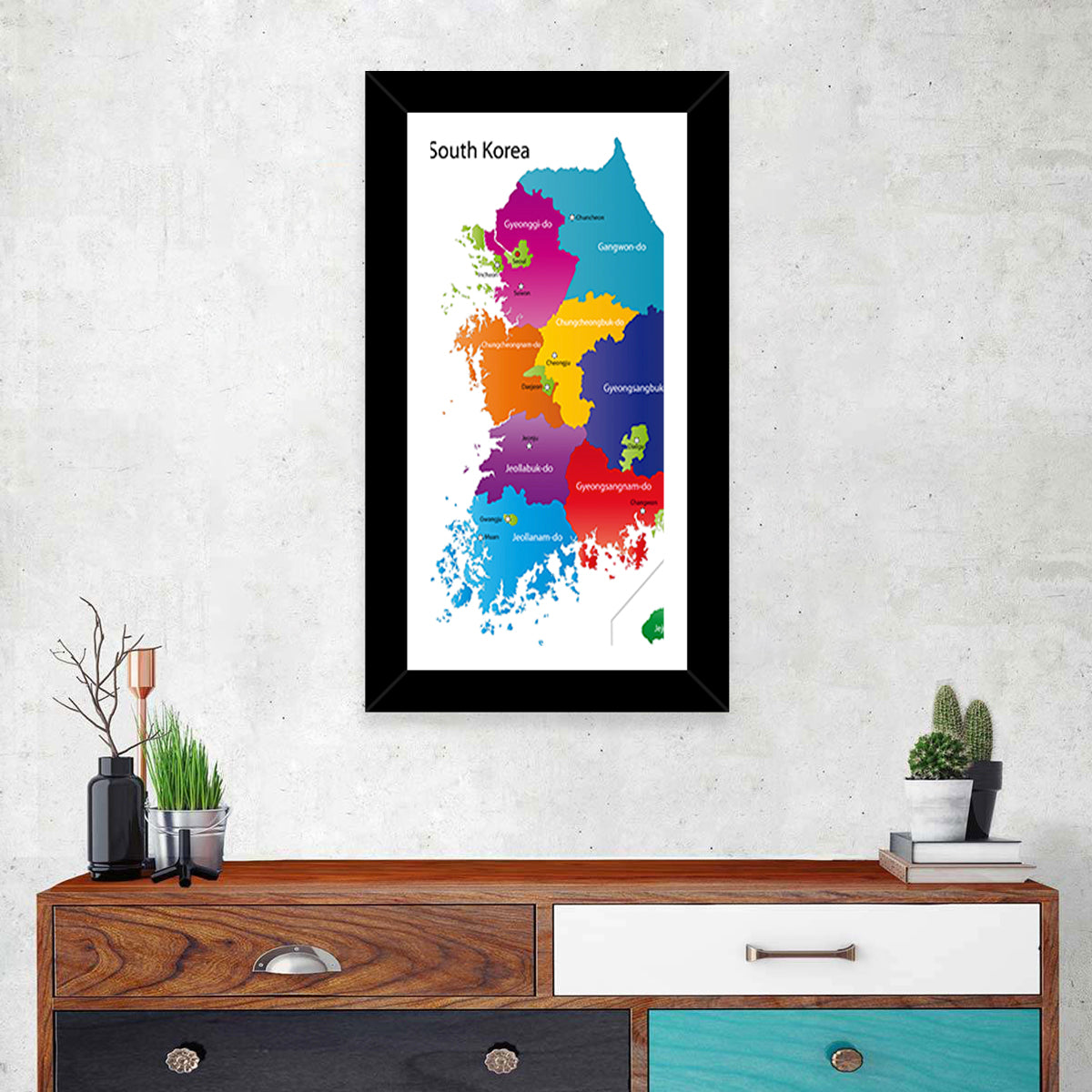 Colorful South Korea Map Wall Art