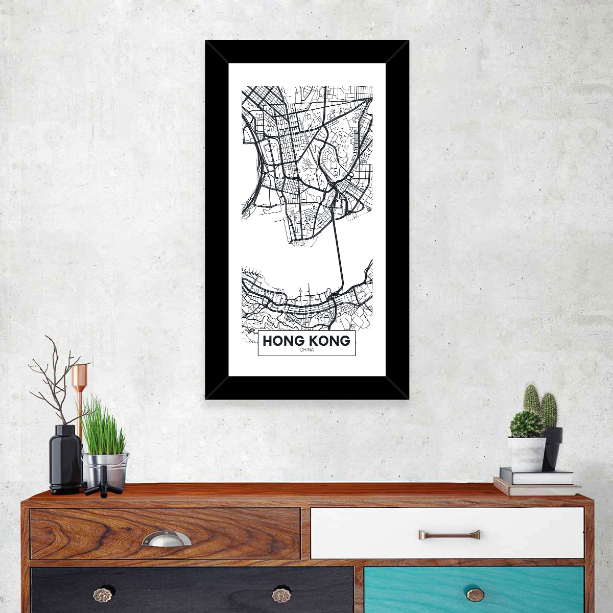 Hong Kong Aerial Map Wall Art