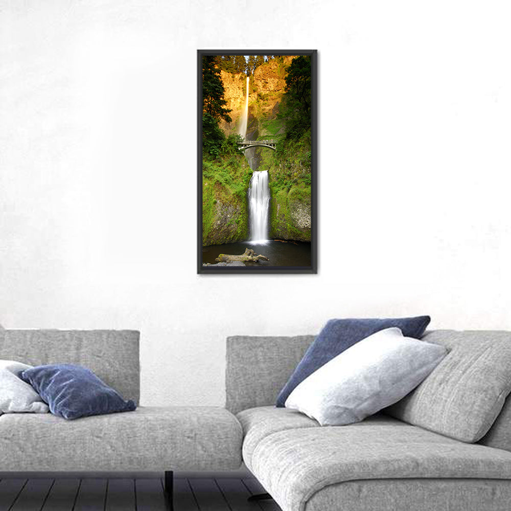 Multnomah Falls at Golden Hour Wall Art in a room, portrait