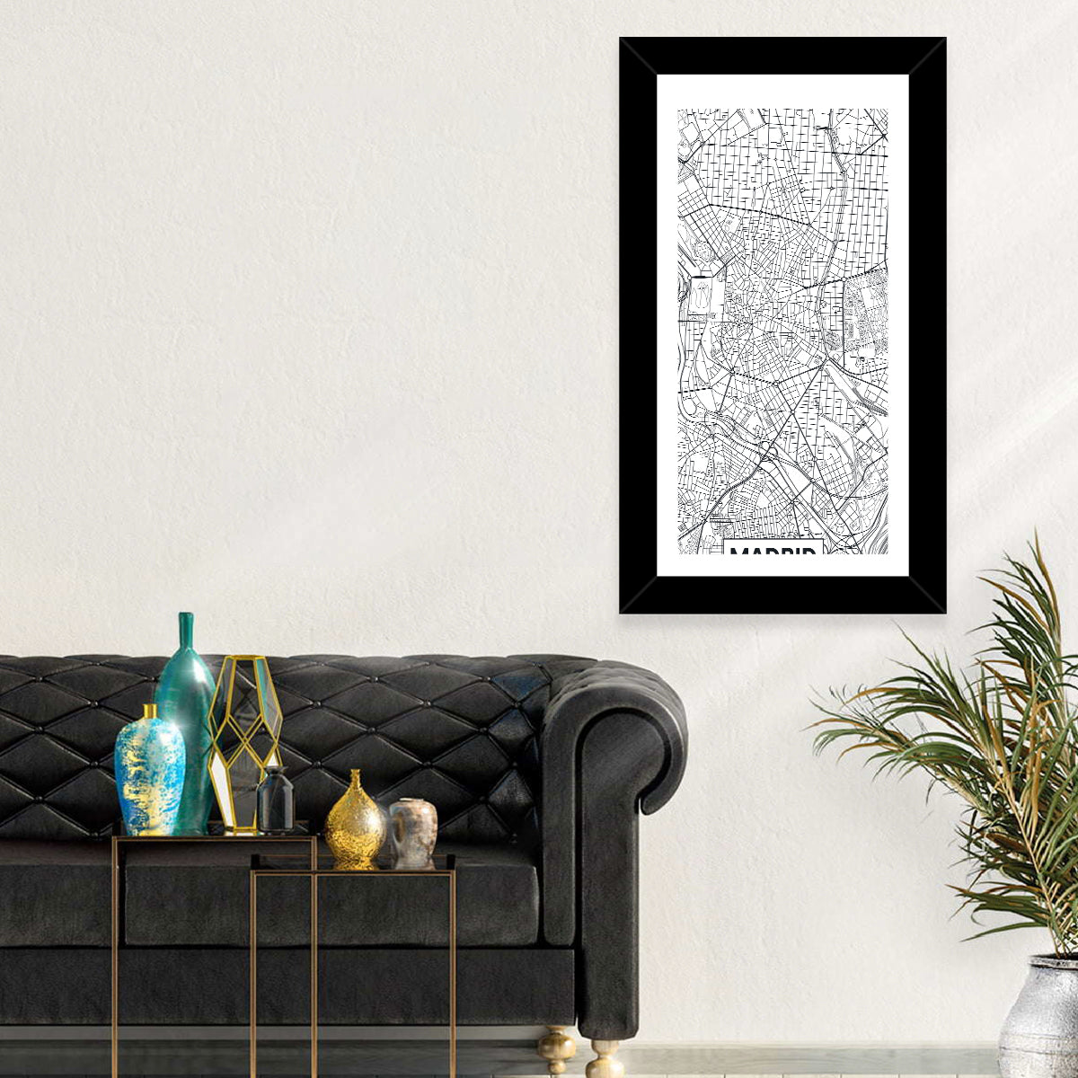 Madrid City Map Wall Art in a room, portrait