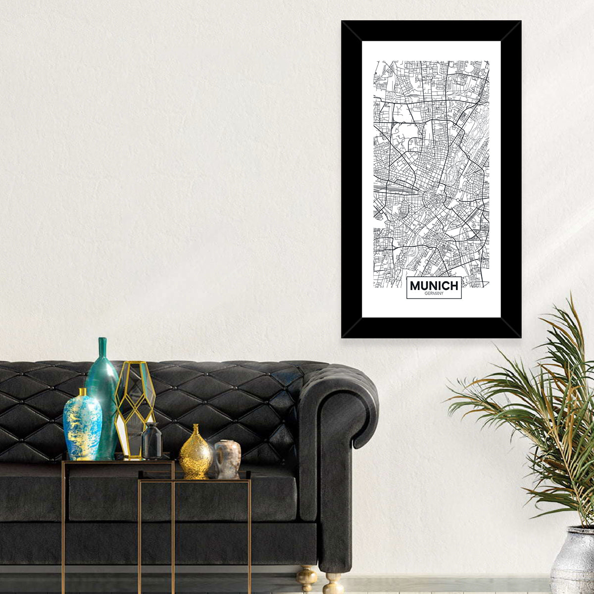 Munich City Map Wall Art in a room, portrait