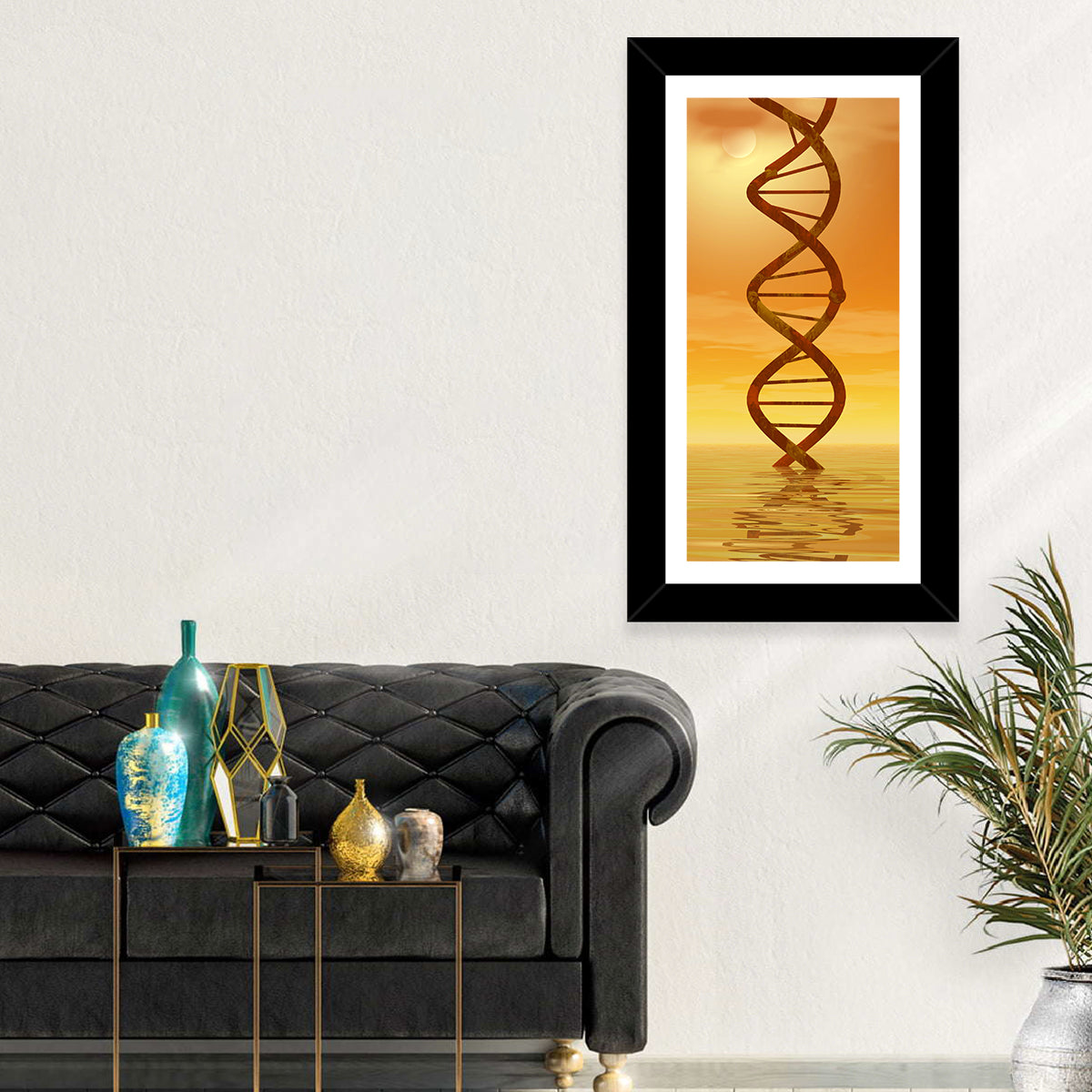 Dna Helix at Sunset Wall Art in a room, portrait