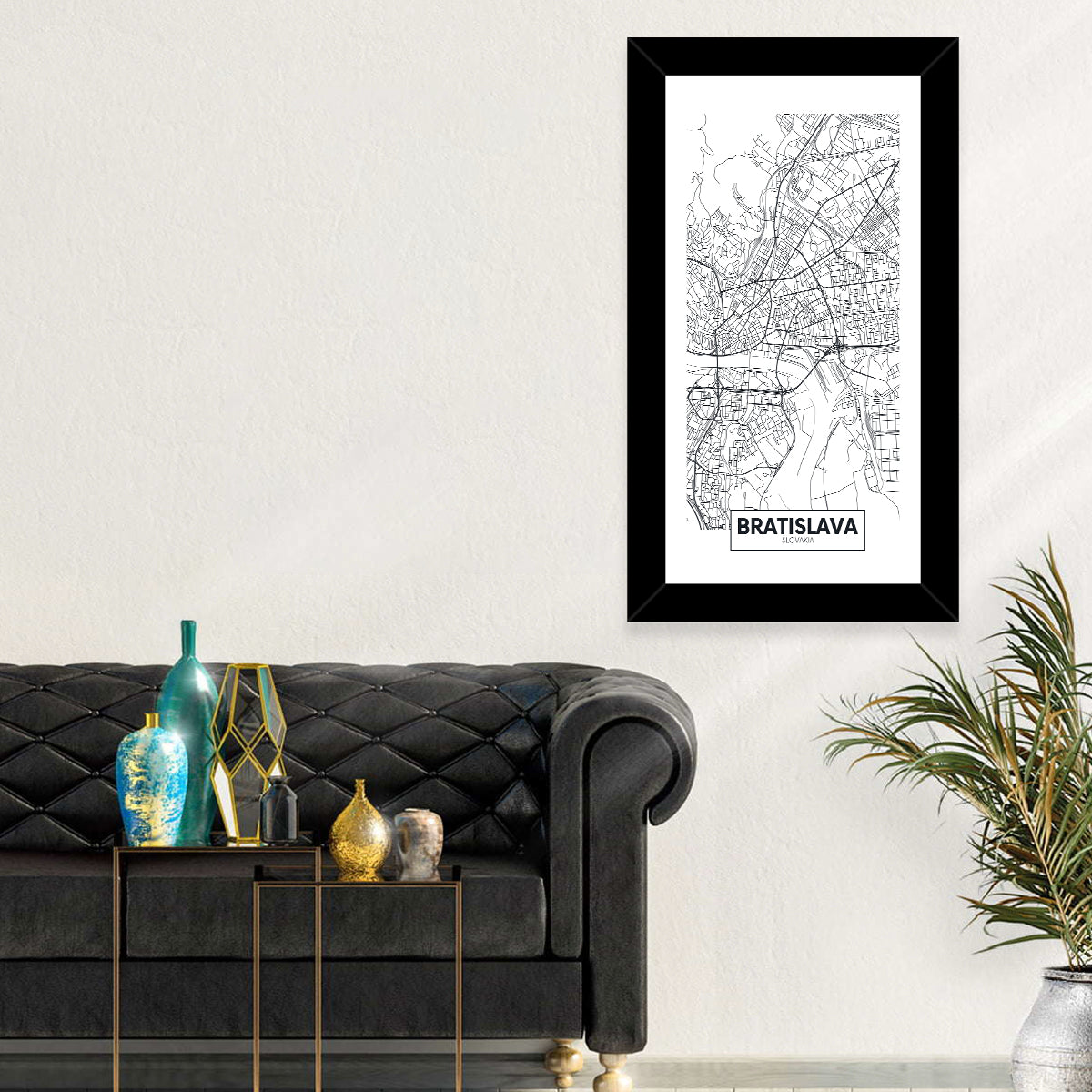 Bratislava City Map Wall Art in a room, portrait