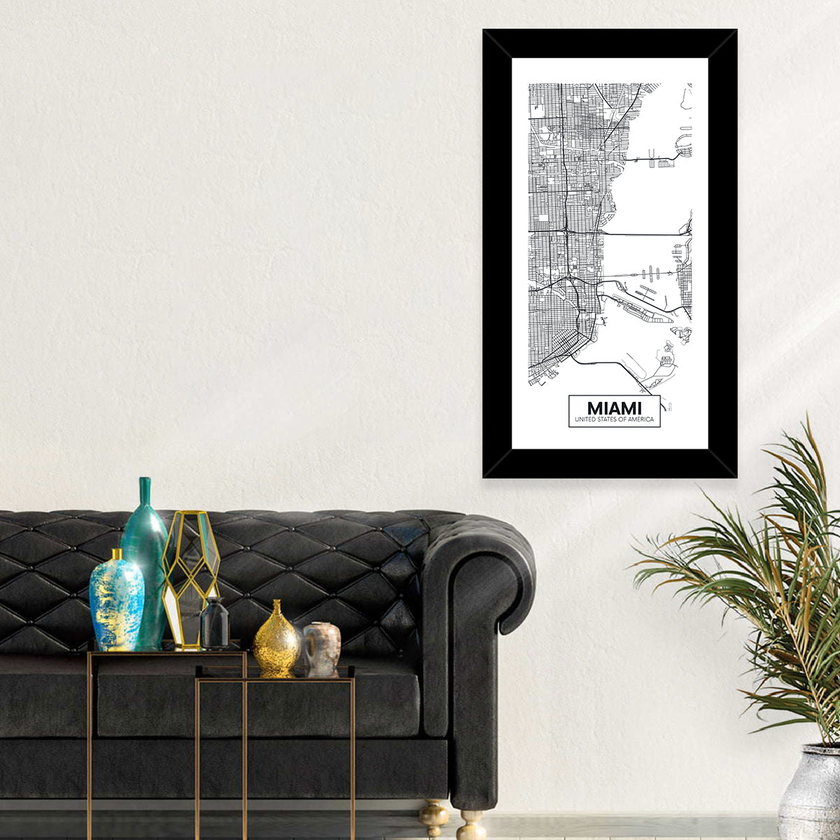 Miami City Map Wall Art in a room, portrait