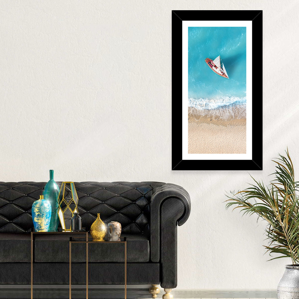 Centered Sailboat Over Turquoise Sea Wall Art