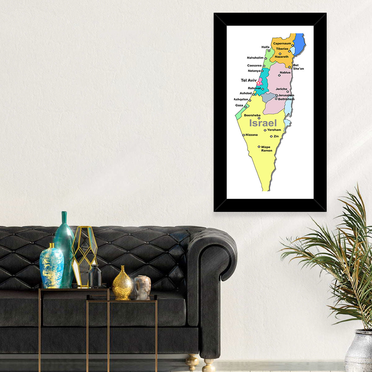 Minimalist Israel Map Wall Art in a room, portrait