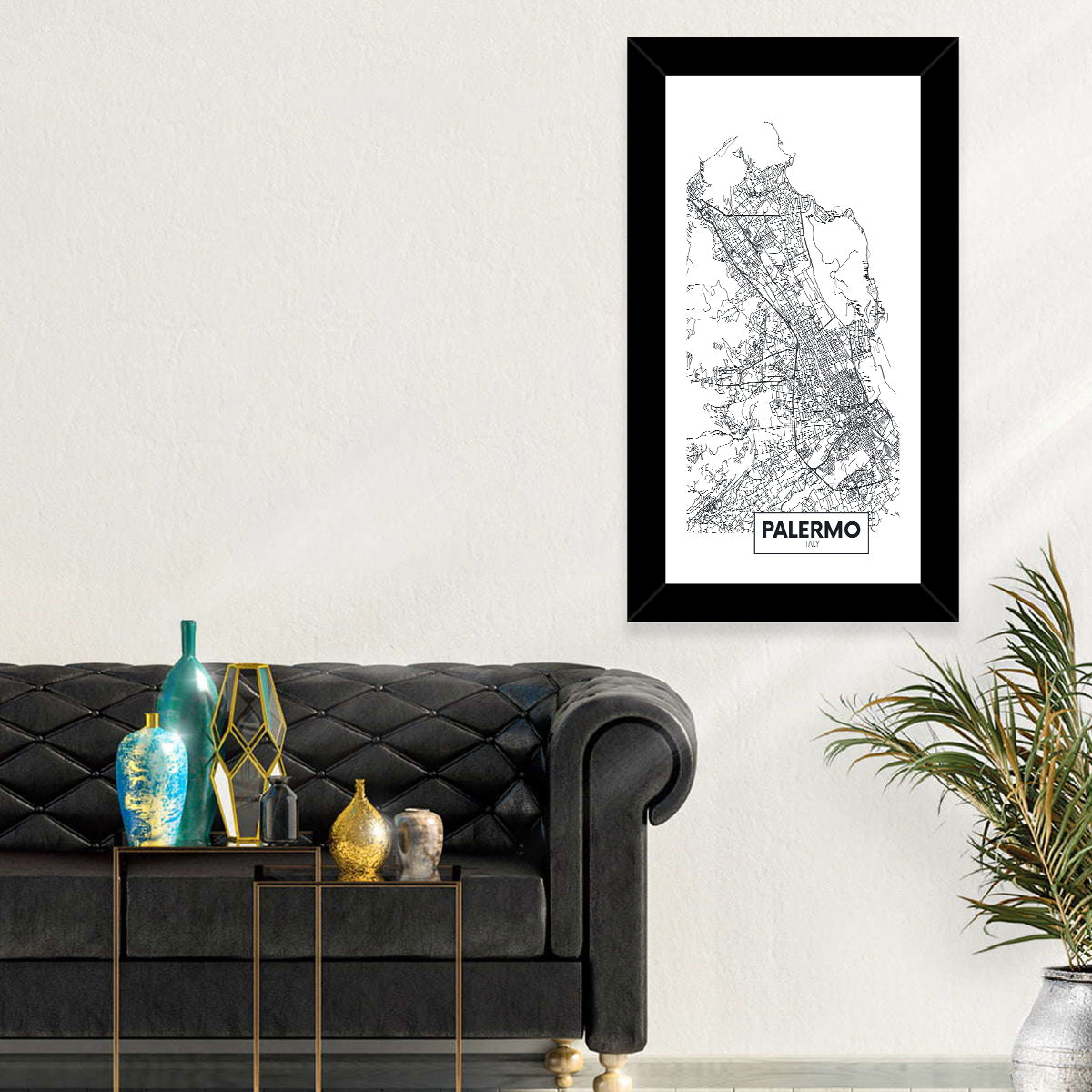 Palermo Minimalist City Map Wall Art in a room, portrait