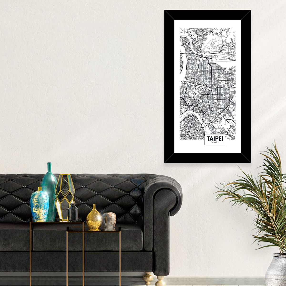 Taipei Street Grid Map Wall Art in a room, portrait