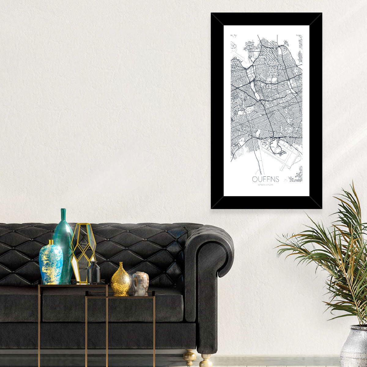 Queens Map with Jfk Airport Wall Art in a room, portrait