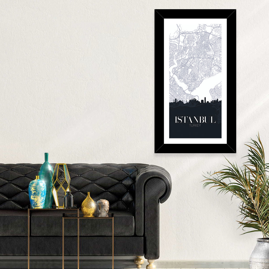Istanbul Map and Skyline Wall Art