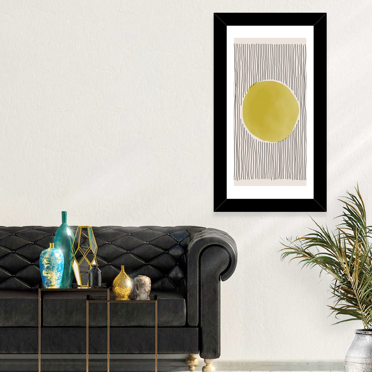 Watercolor Circle Minimalist Abstract Wall Art in a room, portrait