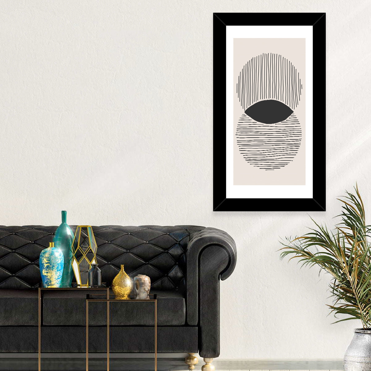 Boho Geometric Circles Wall Art in a room, portrait