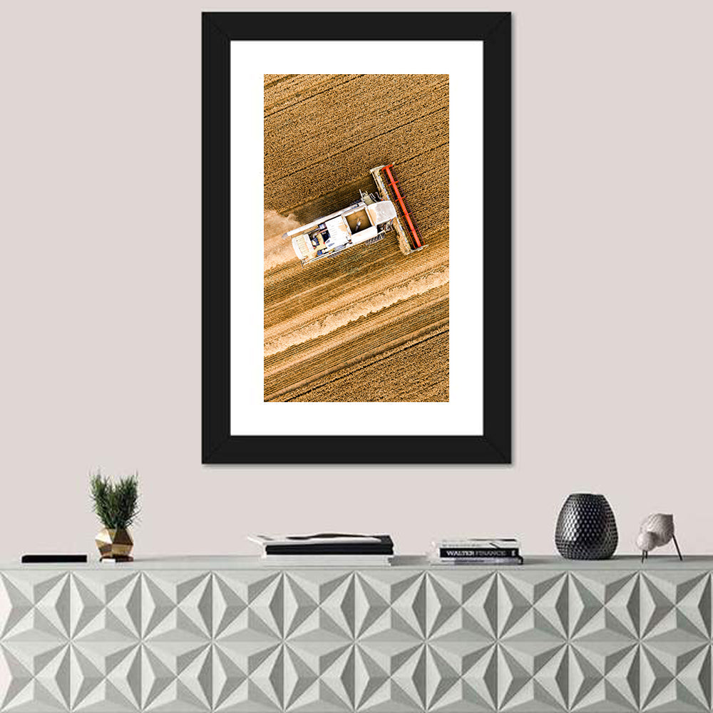 Aerial Combine Over Wheat Field Wall Art