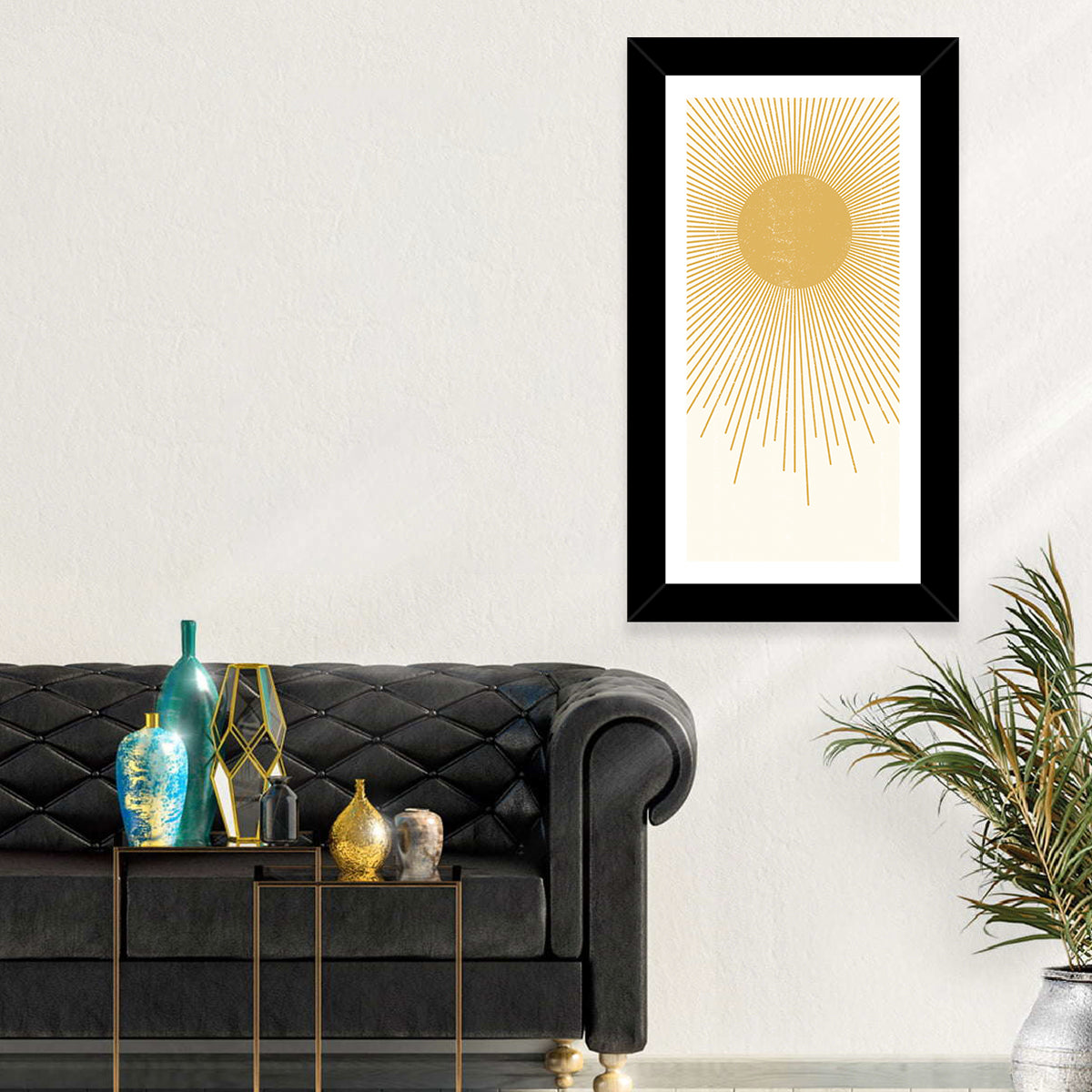 Textured Sunburst Abstract Wall Art in a room, portrait