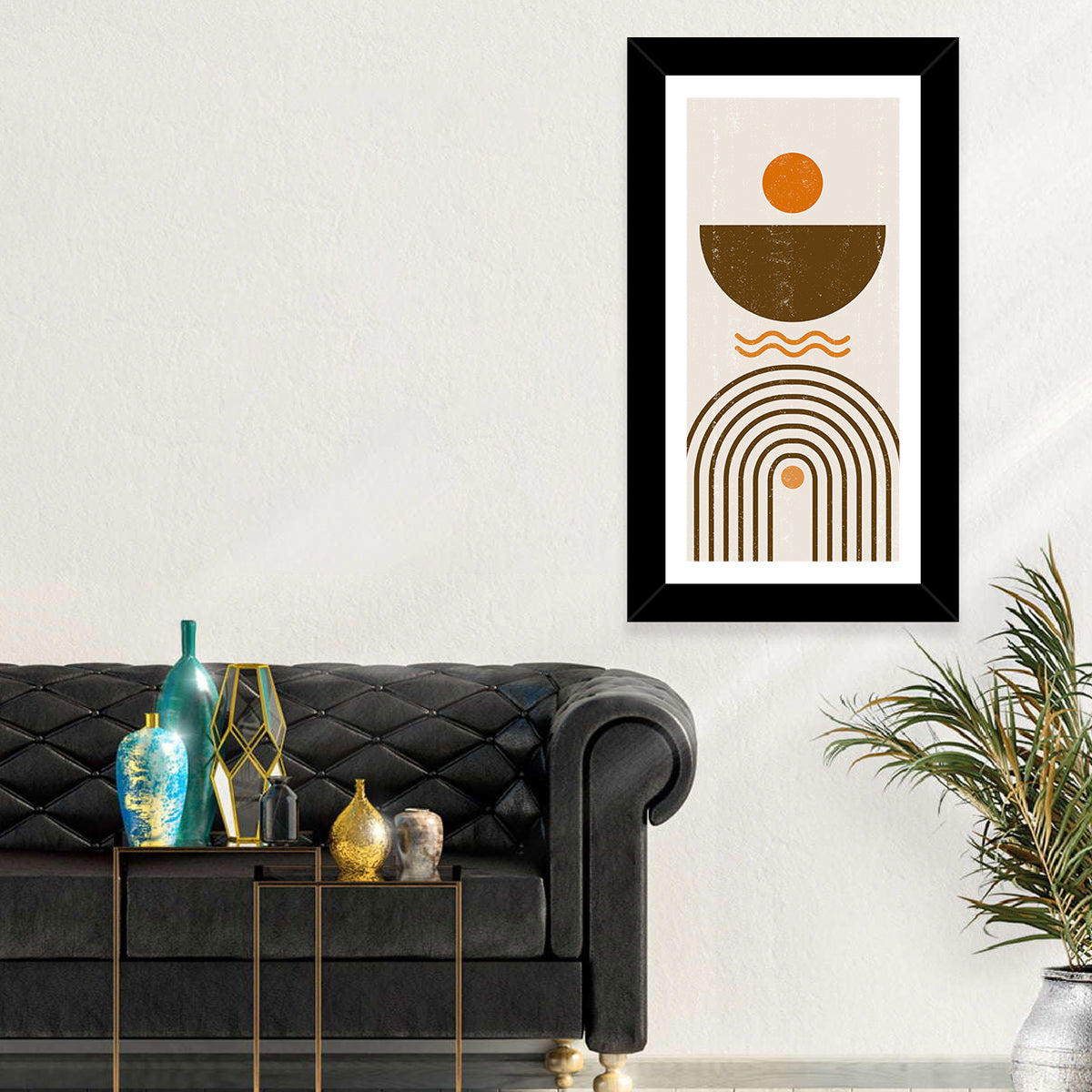 Earth Tone Rainbow Arch Wall Art in a room, portrait
