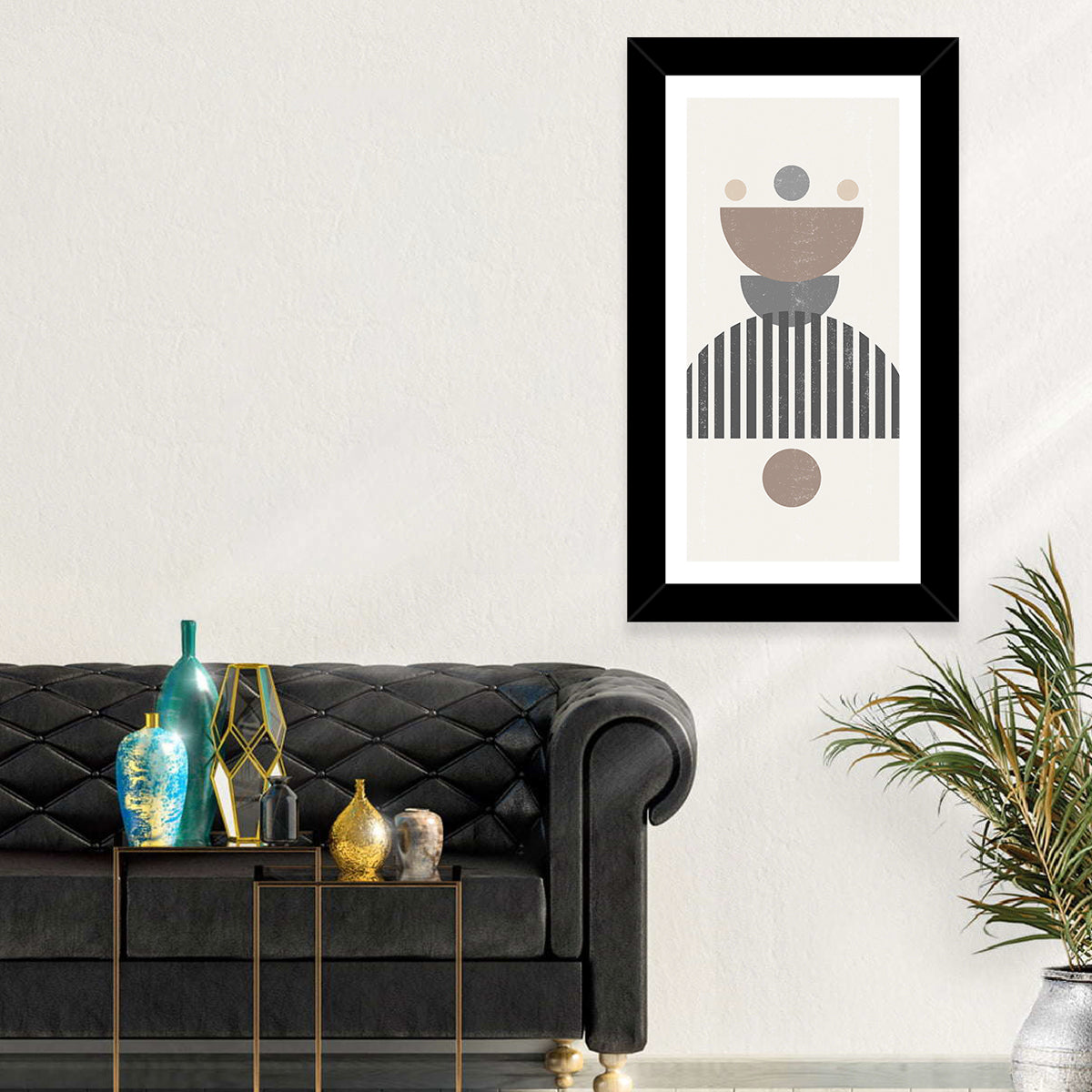 Stacked Sun and Moon Minimalist Wall Art in a room, portrait