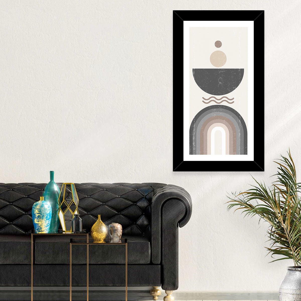 Textured Geometric Sun Wall Art in a room, portrait