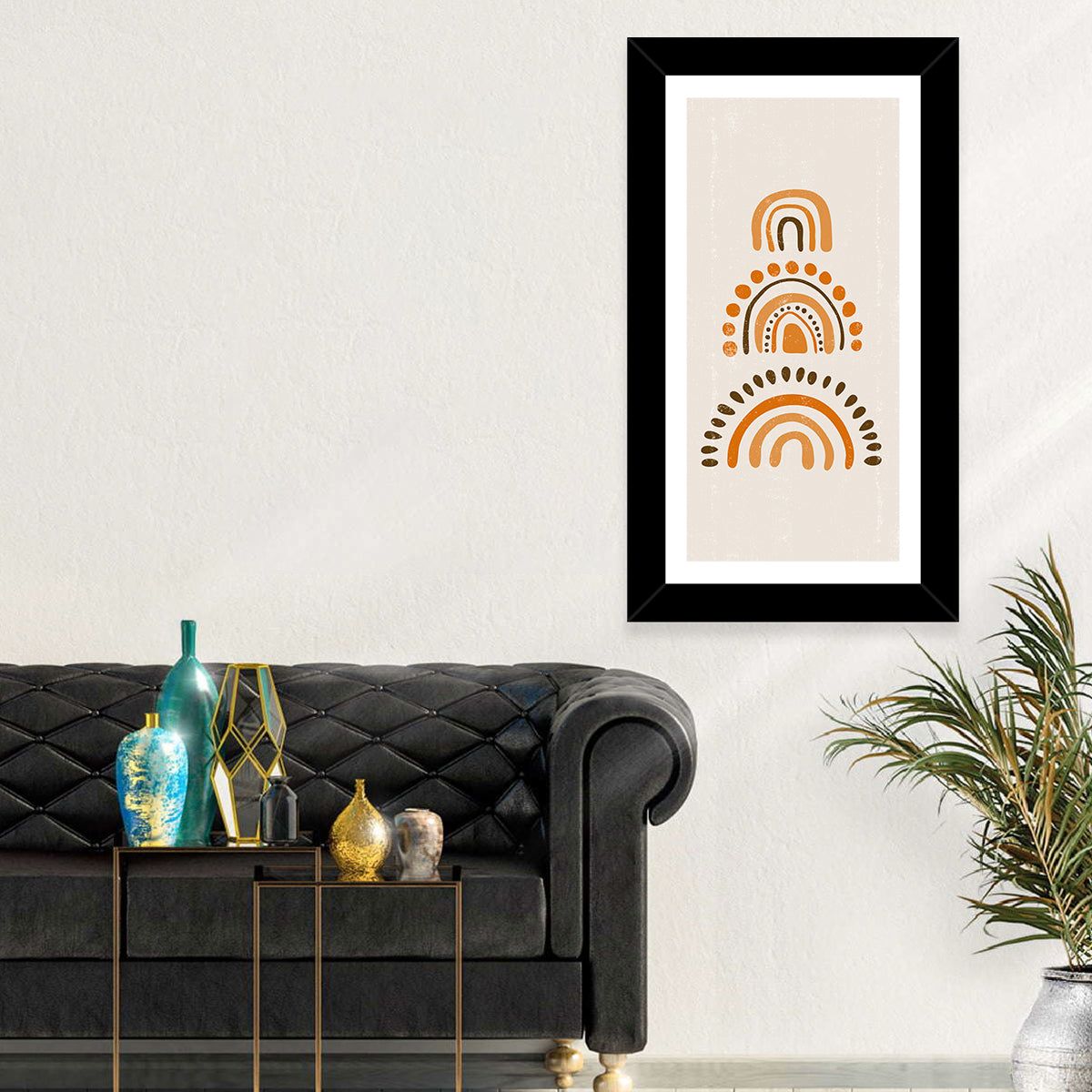 Vintage Boho Rainbow Arches Wall Art in a room, portrait