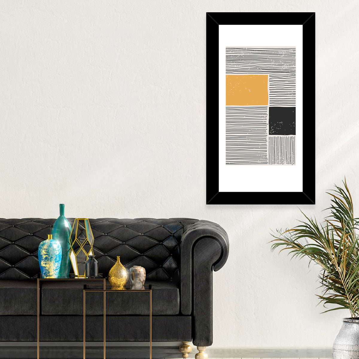 Beige and Yellow Grid Study Wall Art